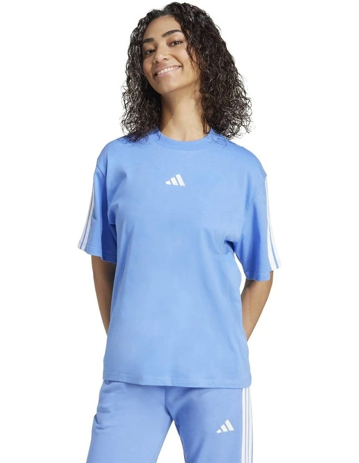 Essentials 3-Stripes Boyfriend Tee in Blue image 1