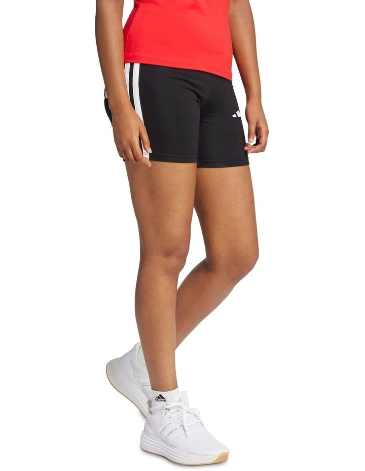 Essentials 3-Stripes High Waisted Biker Shorts in Black image 3