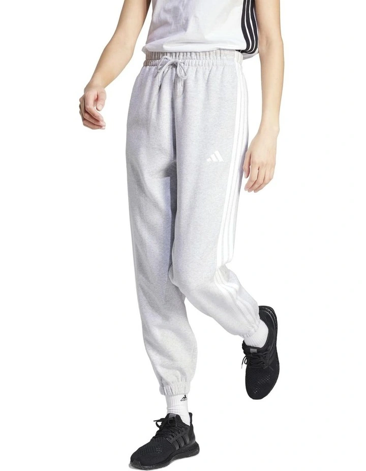 Essentials 3-Stripes Fleece Loose-Fit Joggers in Grey image 1