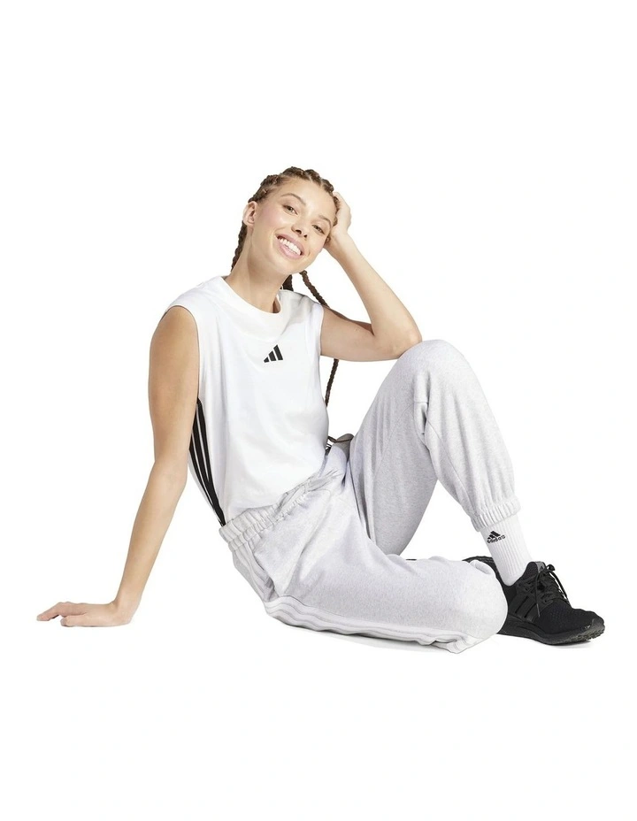 Essentials 3-Stripes Fleece Loose-Fit Joggers in Grey image 3