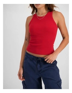 Cotton Rib Bra Tank in Cherry Pepper