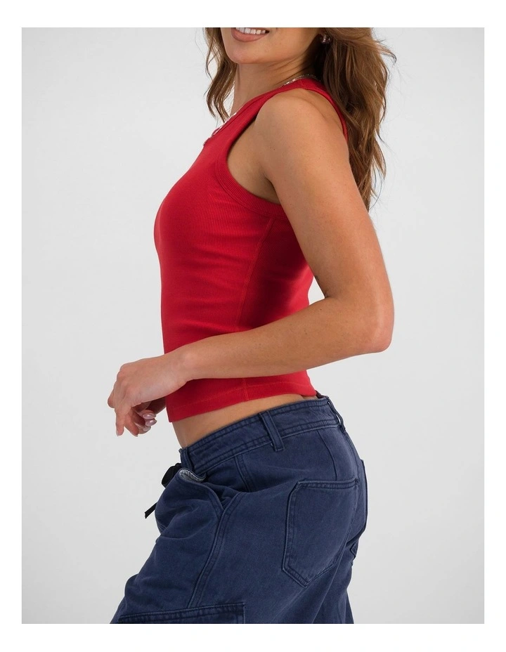 Cotton Rib Bra Tank in Cherry Pepper image 4