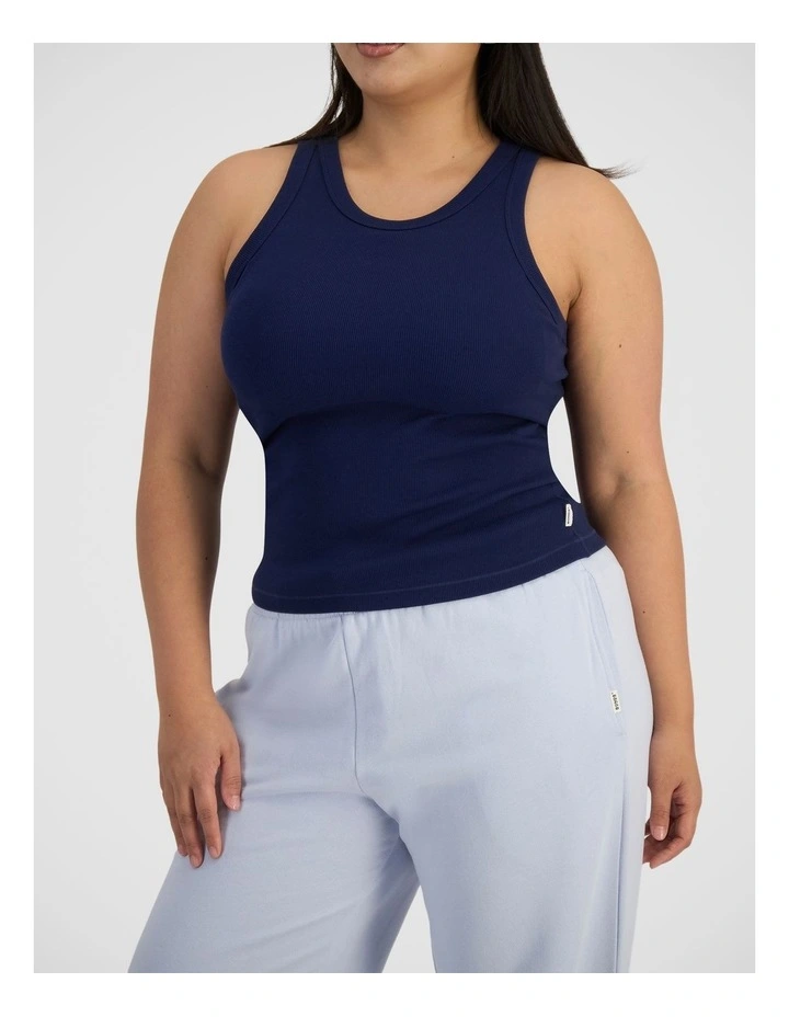 Cotton Rib Bra Tank in Black Sea image 4