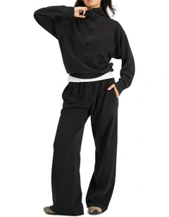 Denim Wash Wide Leg Trackie Pant in Stone Black