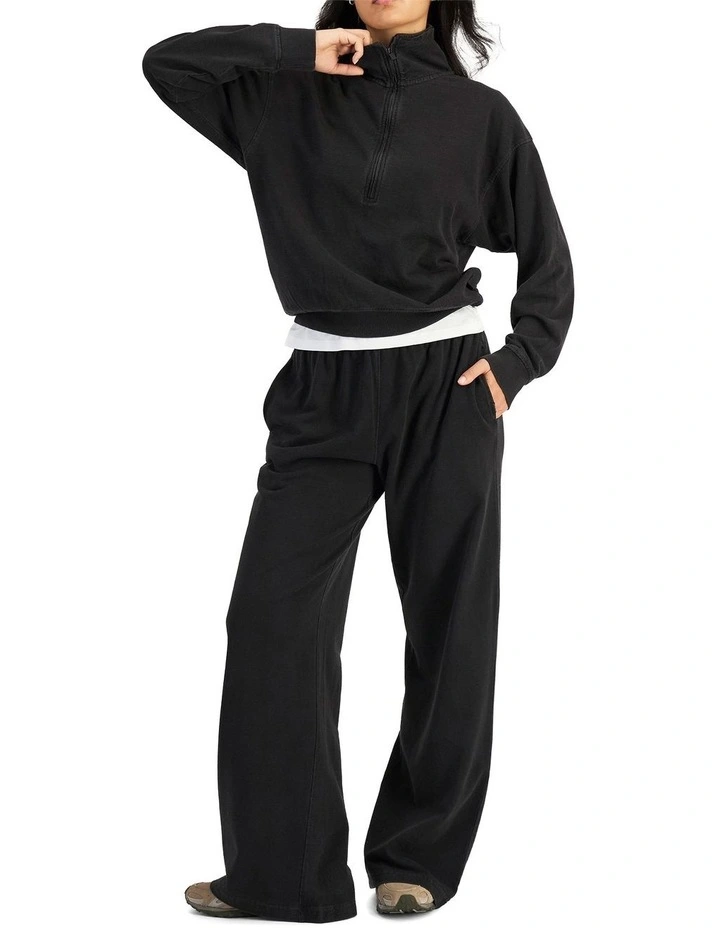 Denim Wash Wide Leg Trackie Pant in Stone Black image 1