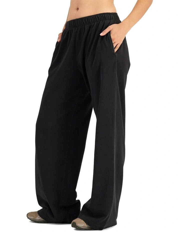 Denim Wash Wide Leg Trackie Pant in Stone Black image 4