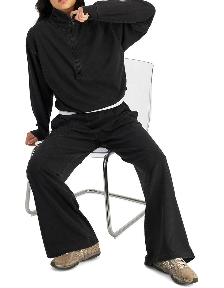 Denim Wash Wide Leg Trackie Pant in Stone Black image 5