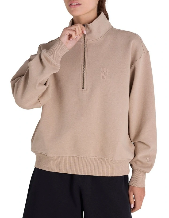 Base Quarter Zip Hoodie in Beige image 1