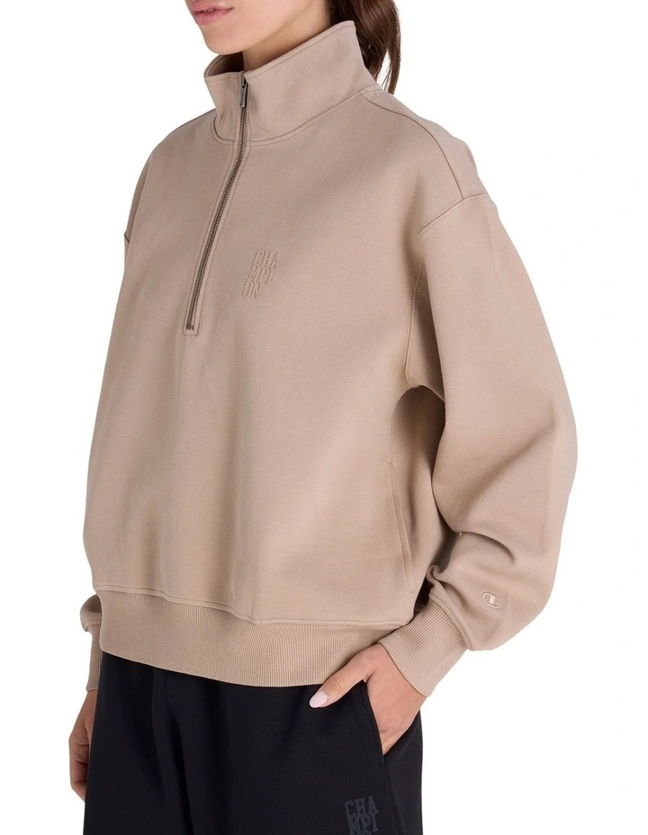 Base Quarter Zip Hoodie in Beige image 2