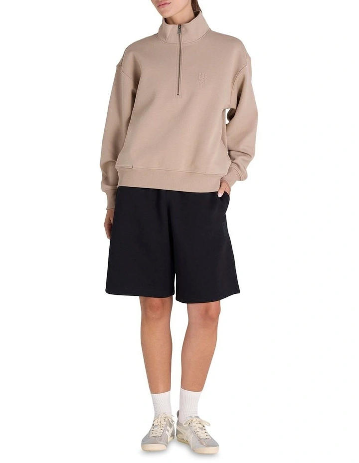 Base Quarter Zip Hoodie in Beige image 4