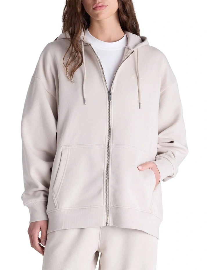 Tonal Script Zip Hoodie in Cream image 1