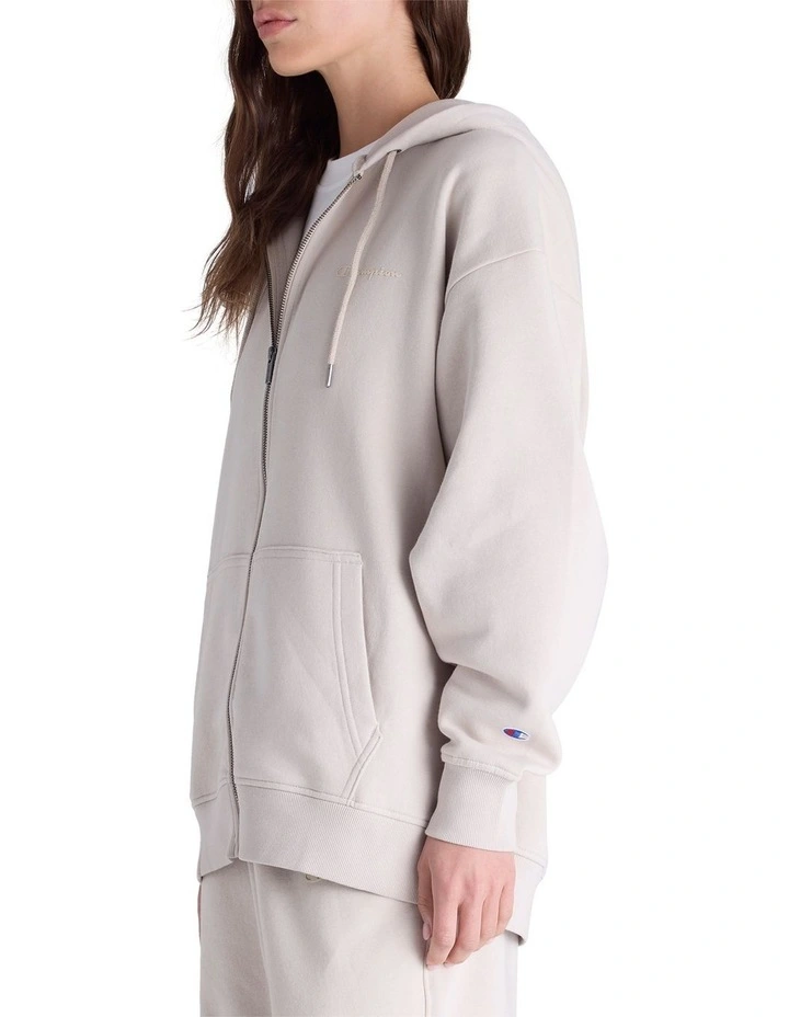Tonal Script Zip Hoodie in Cream image 3