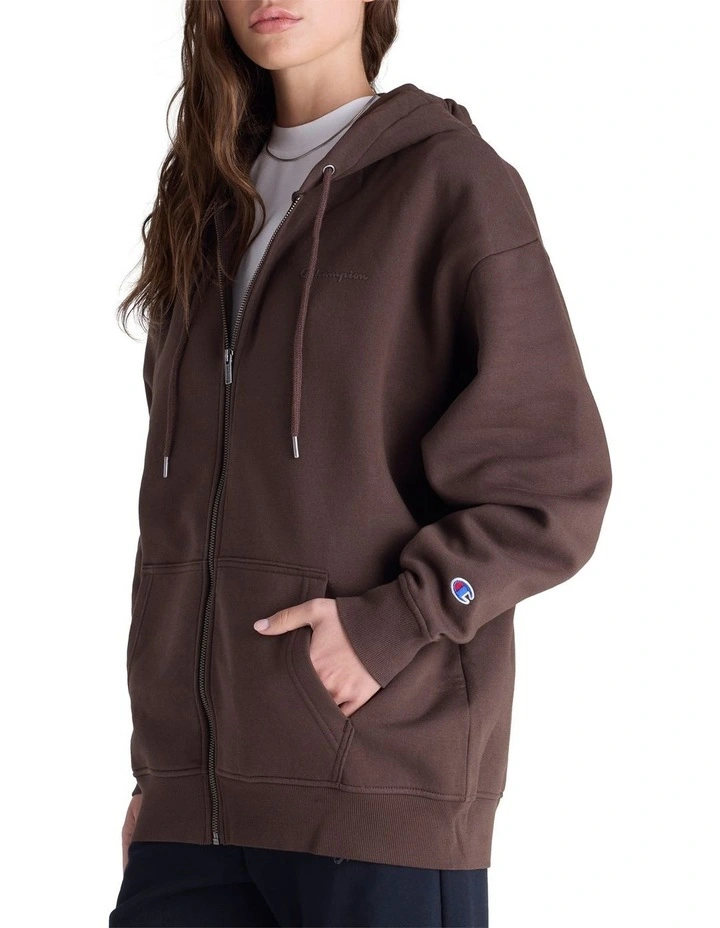 Tonal Zip Hoodie in Brown image 3
