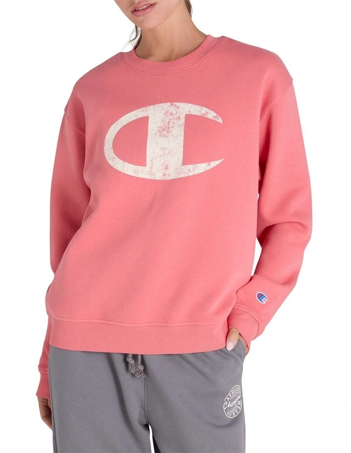 Varsity Crew Neck Sweartshirt in Pink image 1