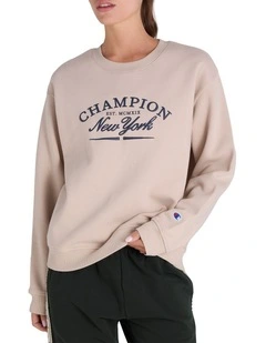 Varsity Crew Neck Sweat Top in Beige