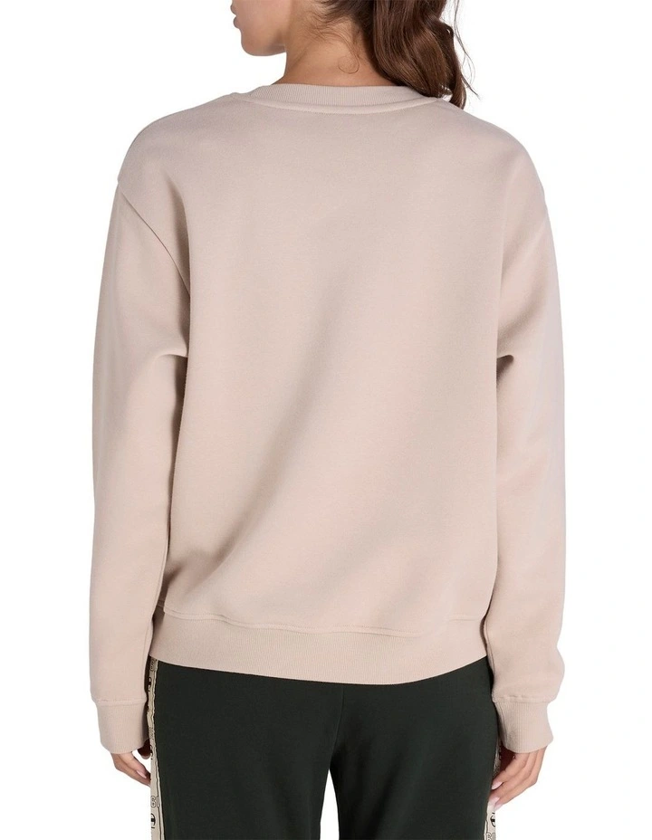 Varsity Crew Neck Sweat Top in Beige image 2