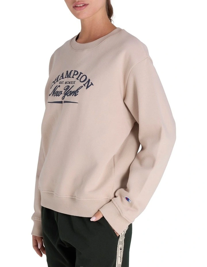 Varsity Crew Neck Sweat Top in Beige image 3