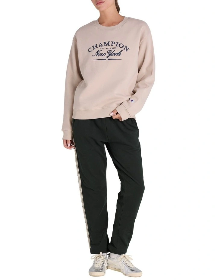 Varsity Crew Neck Sweat Top in Beige image 4