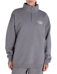 Varsity Quarter Crew Jumper in Charcoal Grey