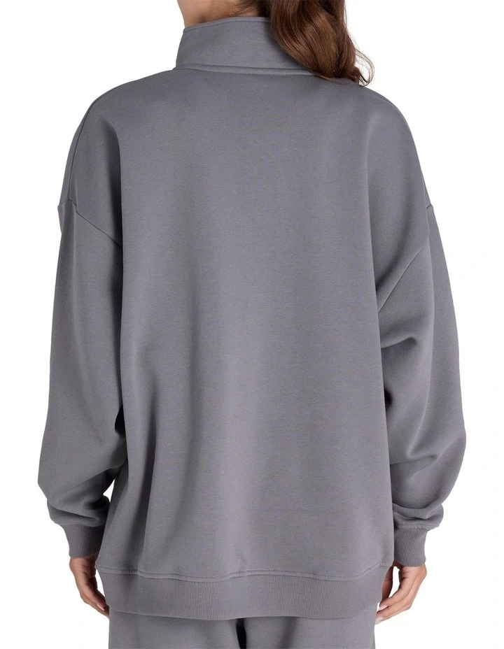 Varsity Quarter Crew Jumper in Charcoal Grey image 2