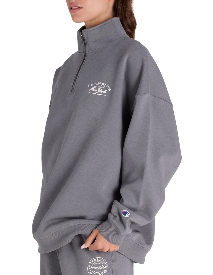 Varsity Quarter Crew Jumper in Charcoal Grey image 3