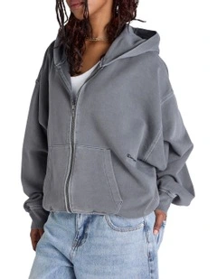 Rochester Vintage Wash Zip Hoodie in Grey