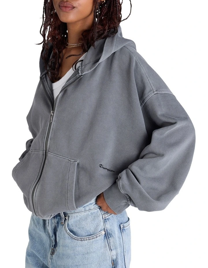 Rochester Vintage Wash Zip Hoodie in Grey image 3