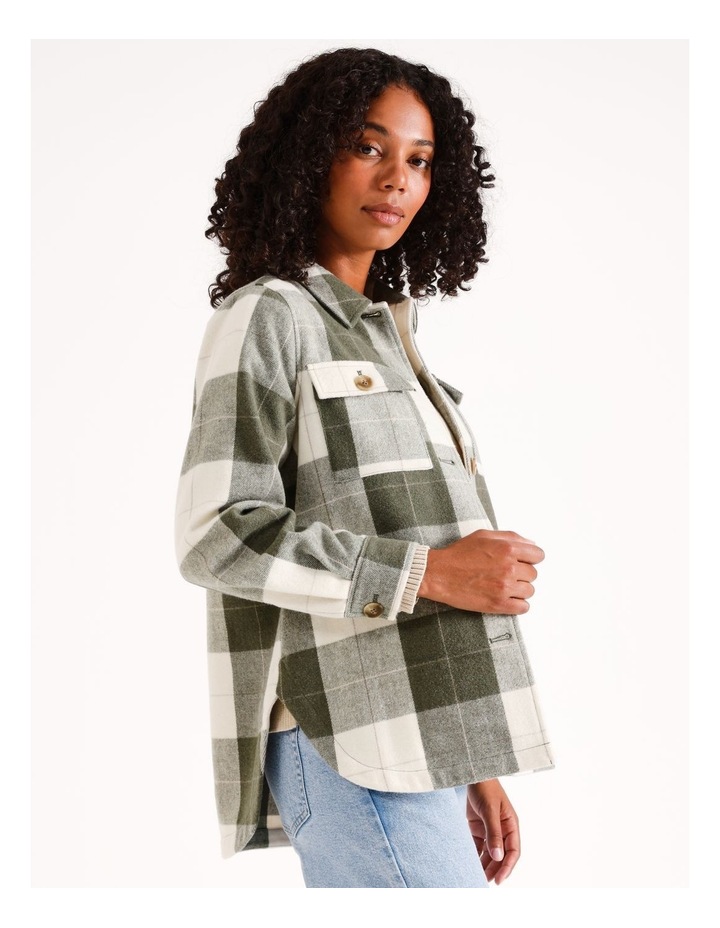 Recycled Blend Brushed Check Shacket in Khaki