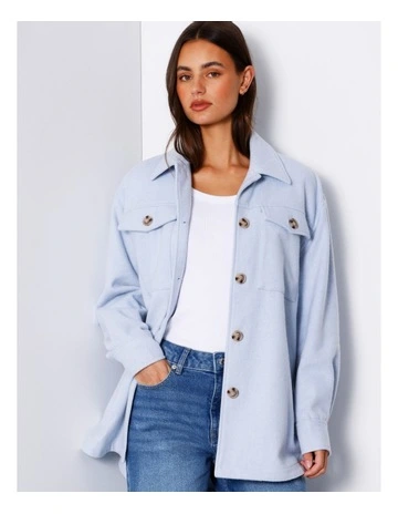 Recycled Blend Brushed Shacket in Soft Blue