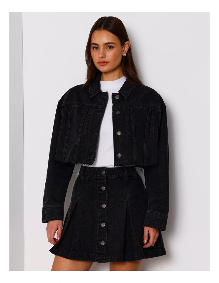 Panelled Denim Crop Jacket in Washed Black image 1