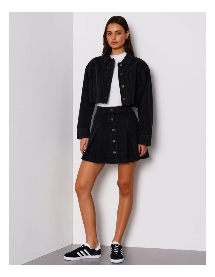 Panelled Denim Crop Jacket in Washed Black image 2