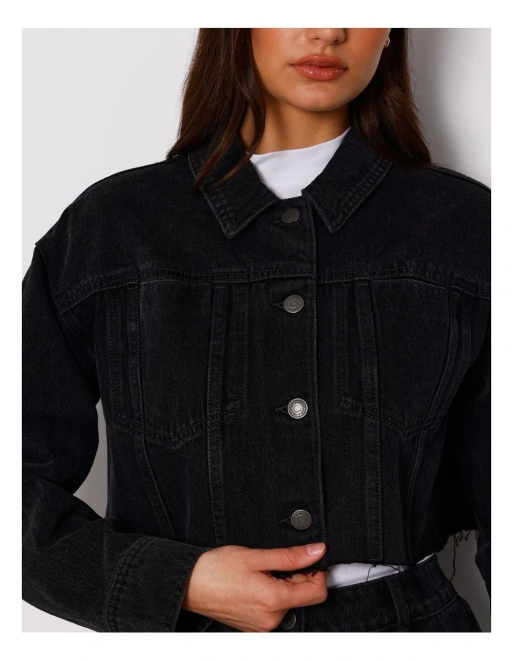 Panelled Denim Crop Jacket in Washed Black image 4