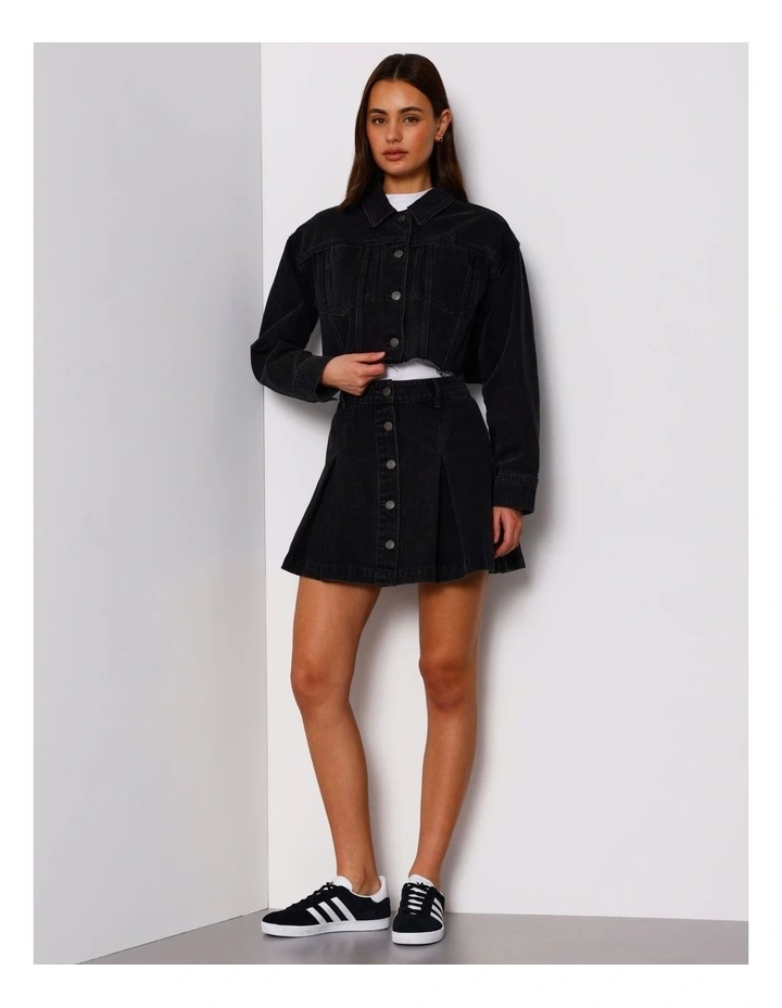 Panelled Denim Crop Jacket in Washed Black image 5