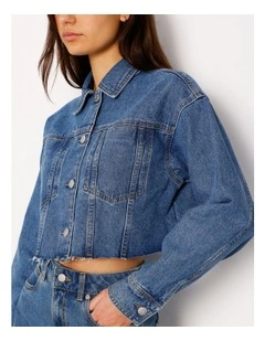 Boxy Cropped Denim Jacket in Pacific Blue