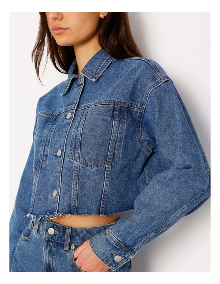 Boxy Cropped Denim Jacket in Pacific Blue image 1