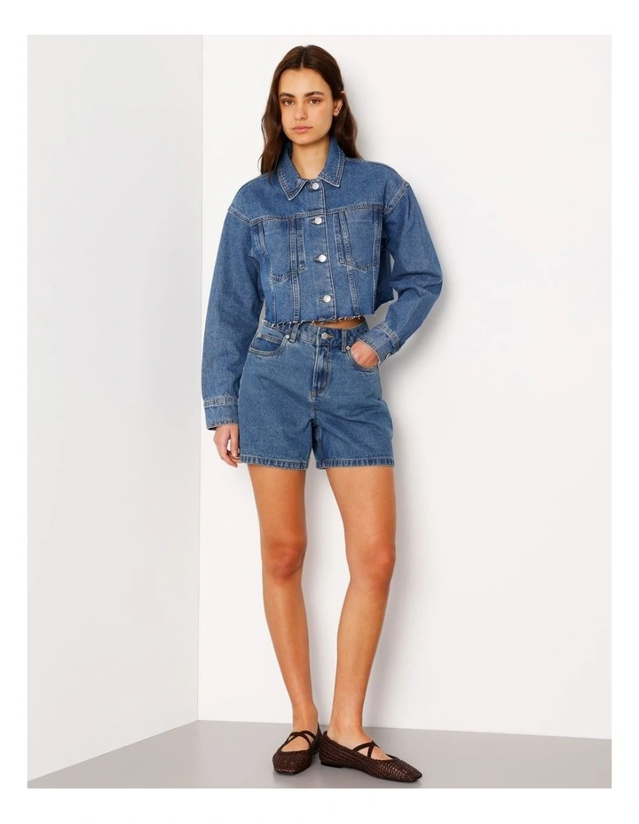Boxy Cropped Denim Jacket in Pacific Blue image 2