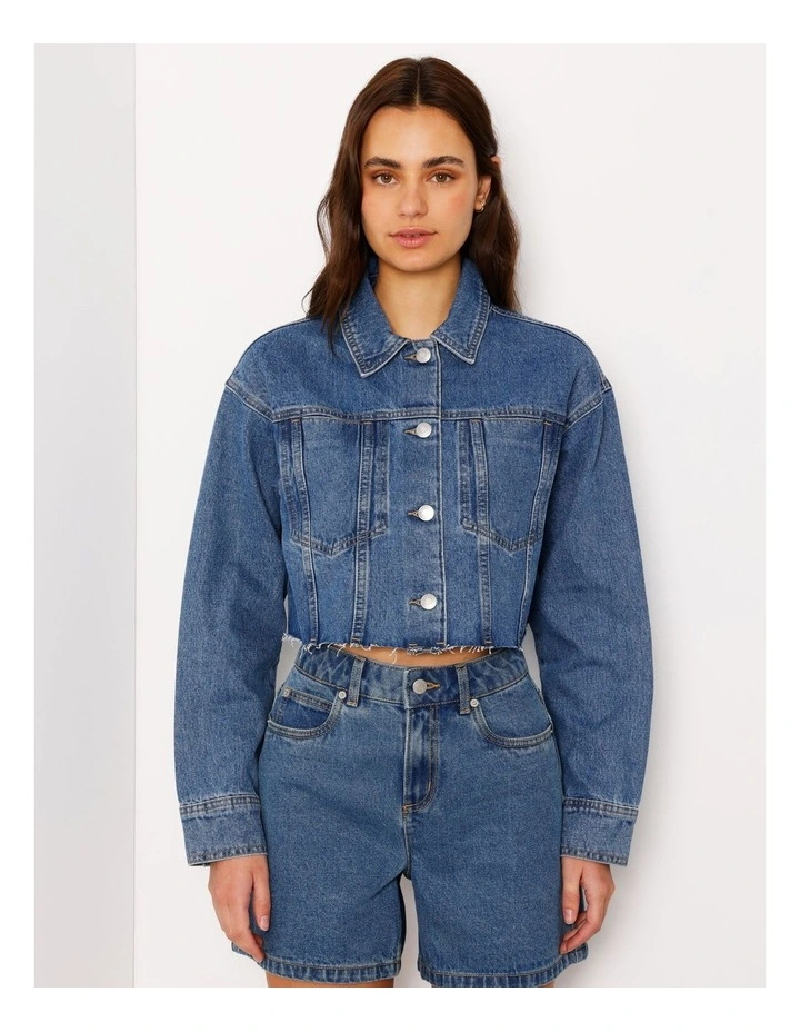 Boxy Cropped Denim Jacket in Pacific Blue image 3