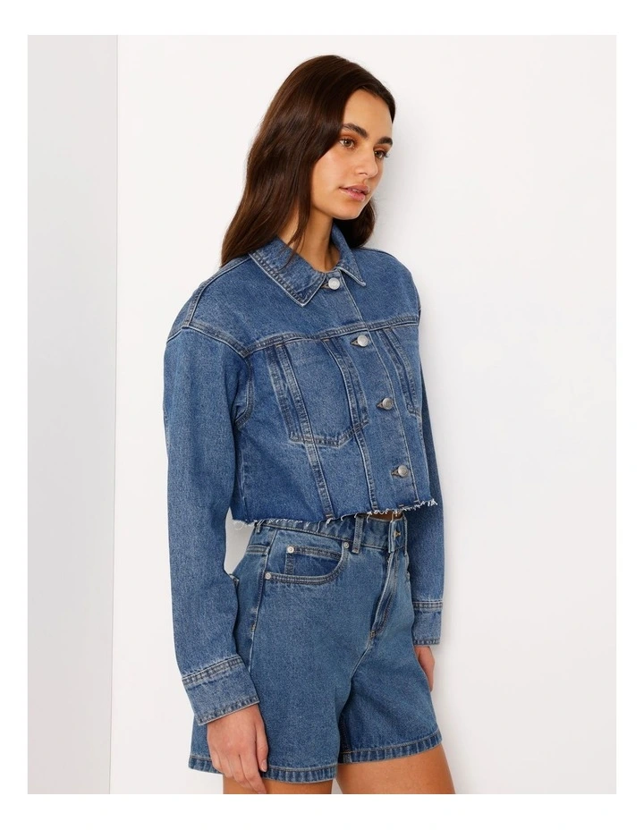 Boxy Cropped Denim Jacket in Pacific Blue image 4