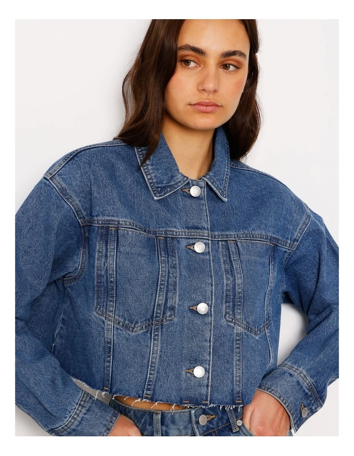 Boxy Cropped Denim Jacket in Pacific Blue image 5