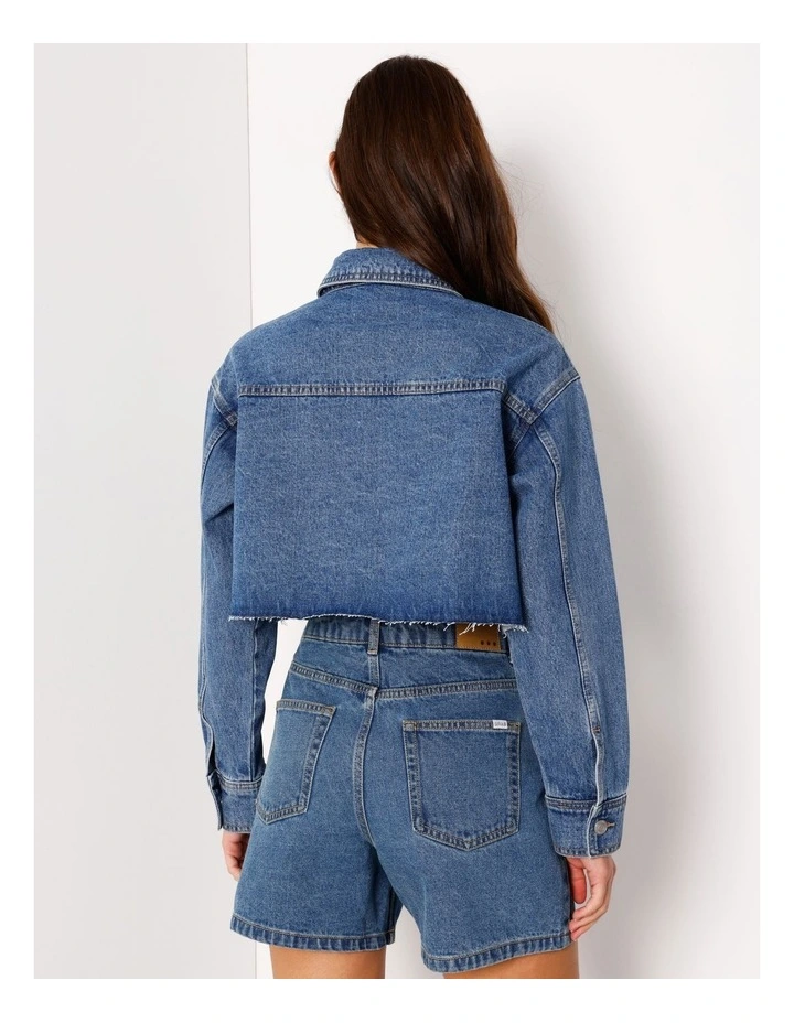 Boxy Cropped Denim Jacket in Pacific Blue image 6