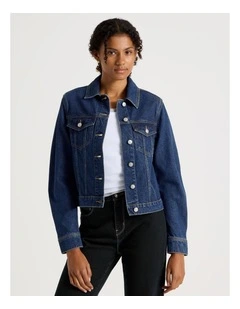 Pleated Trucker Jacket in Medium Indigo