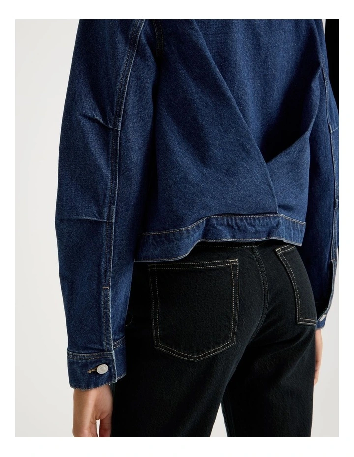 Pleated Trucker Jacket in Medium Indigo image 2