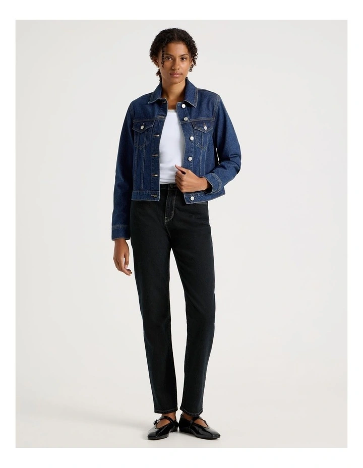 Pleated Trucker Jacket in Medium Indigo image 3