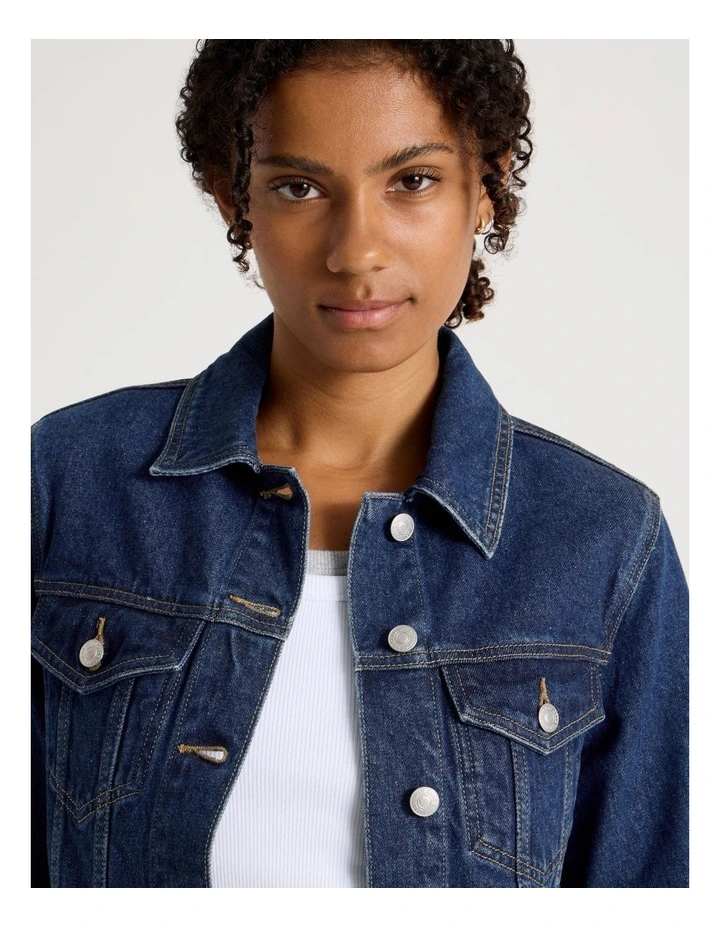 Pleated Trucker Jacket in Medium Indigo image 5