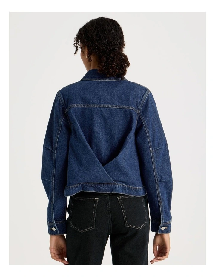 Pleated Trucker Jacket in Medium Indigo image 6