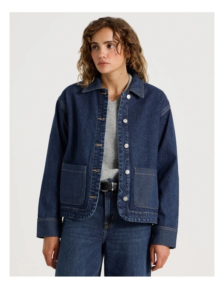 Barn Jacket Jacquard in Dark Indigo image 3