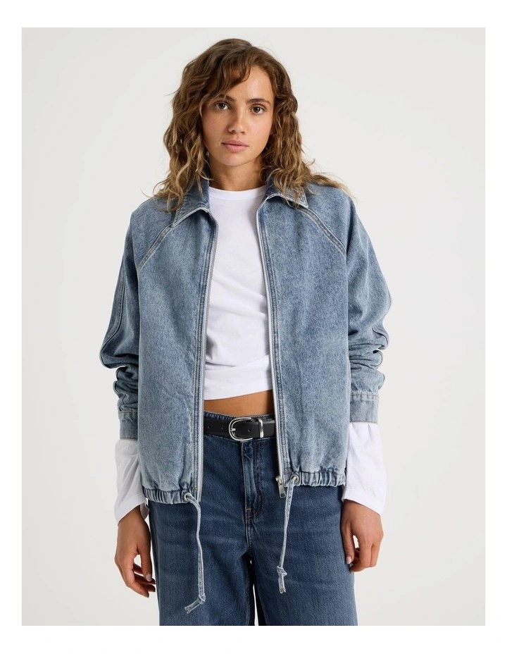 Raglan Bomber Jacket in Mid Indigo image 1
