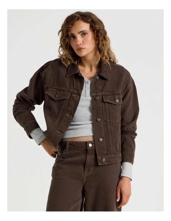 Oversized Trucker Jacket in Hot Fudge image 1