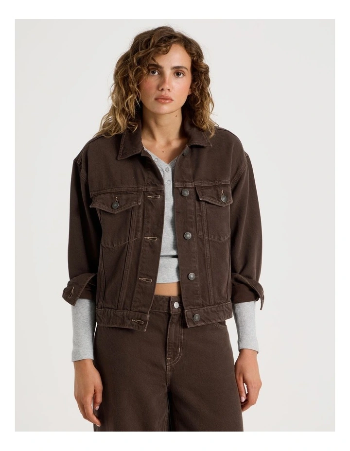 Oversized Trucker Jacket in Hot Fudge image 3