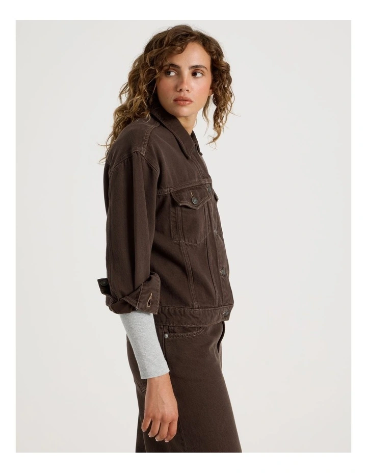 Oversized Trucker Jacket in Hot Fudge image 4